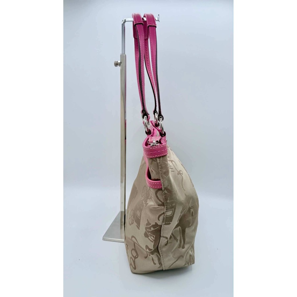 Coach Horse & Carriage Sateen Gallery Shoulder Bag Pink Khaki F14482 Tote - Picture 3 of 10